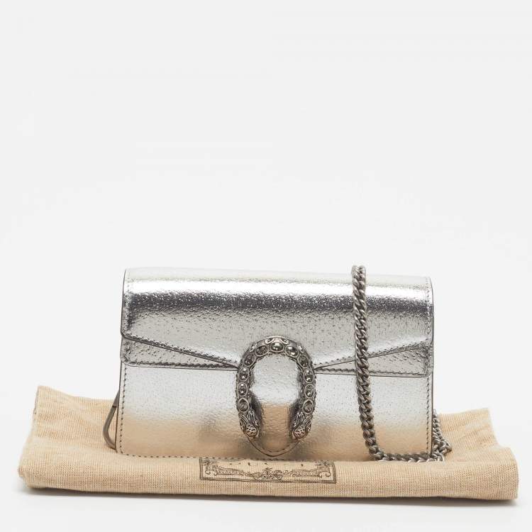 Gucci Dionysus Crystal Super Mini Silver Leather Shoulder Bag