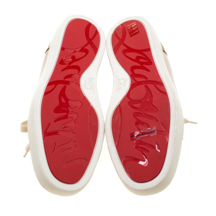 Christian Louboutin Beige/Brown Canvas and Leather Rantulow Sneakers Size 43