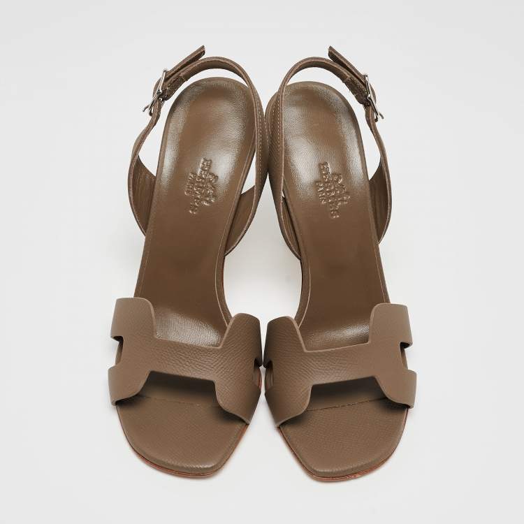 Hermes Dark Grey Leather Night Slingback Sandals Size 36