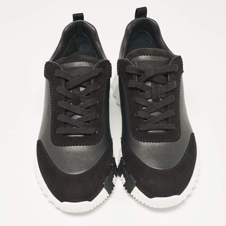Hermes Black Leather and Suede Bouncing Sneakers Size 43