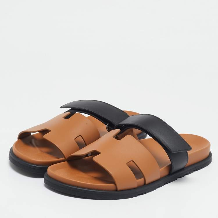 Hermes Black/Brown Leather Chypre Sandals Size 44