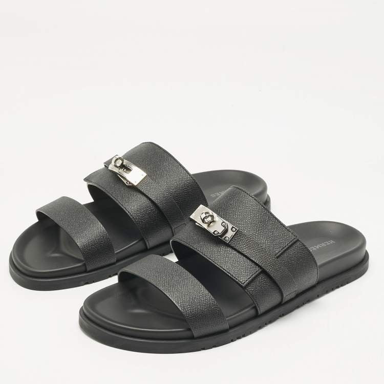 Hermès Black Leather Jackson Sandals Size 45