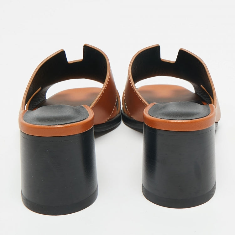 Hermès Brown Leather Helia Slide Sandals Size 36