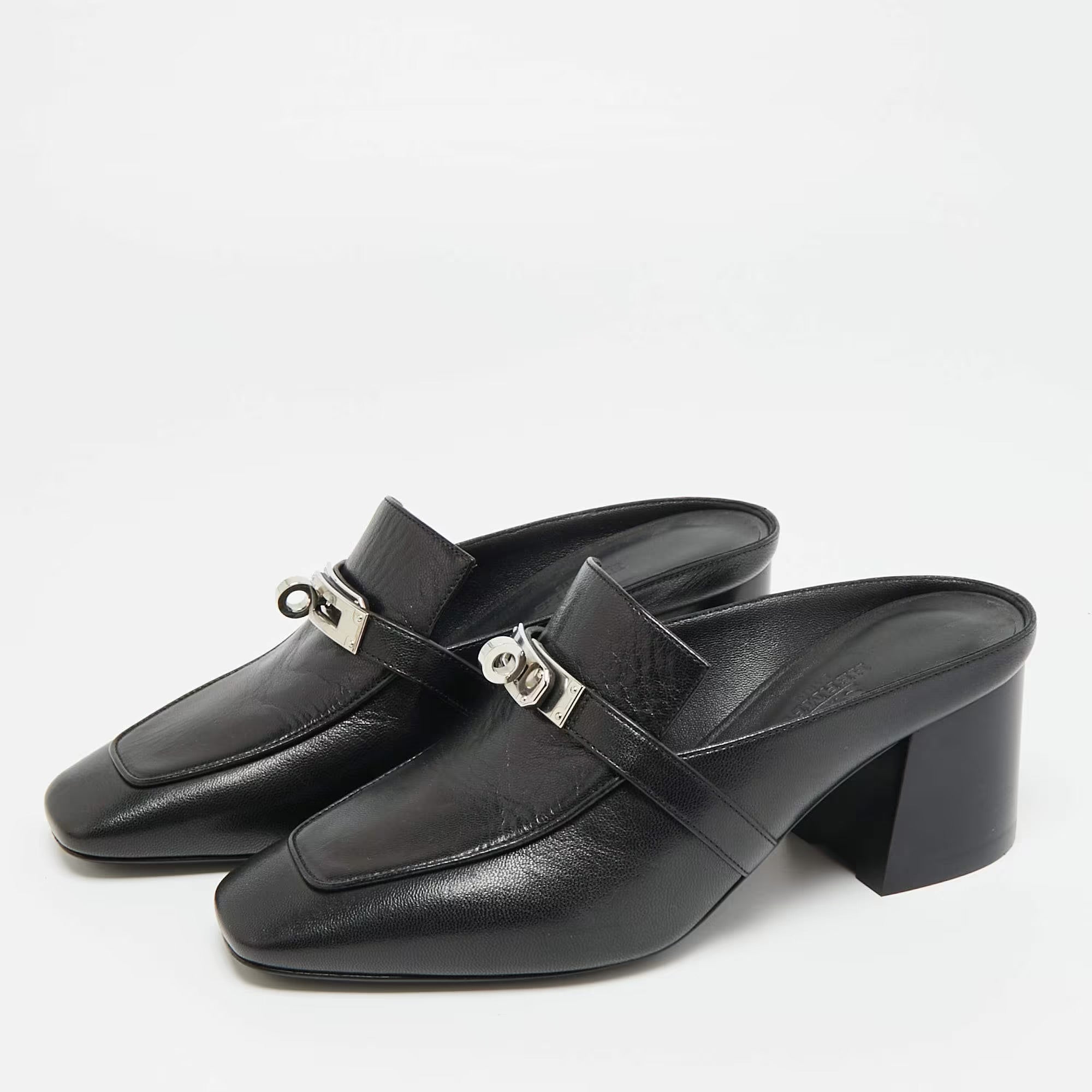 Hermès Blossom Size 35 Black Leather Mules