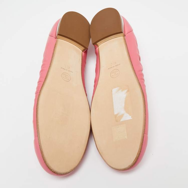 Chanel Pink Leather Gathered CC Cap Toe Ballet Flats Size 41