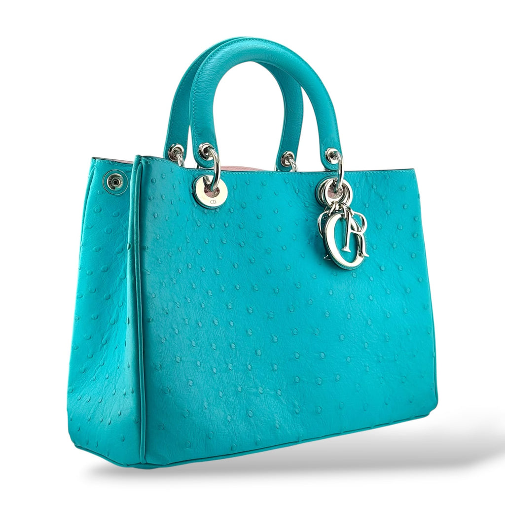 Christian Dior Diorissimo Turquoise Ostrich Tote Bag