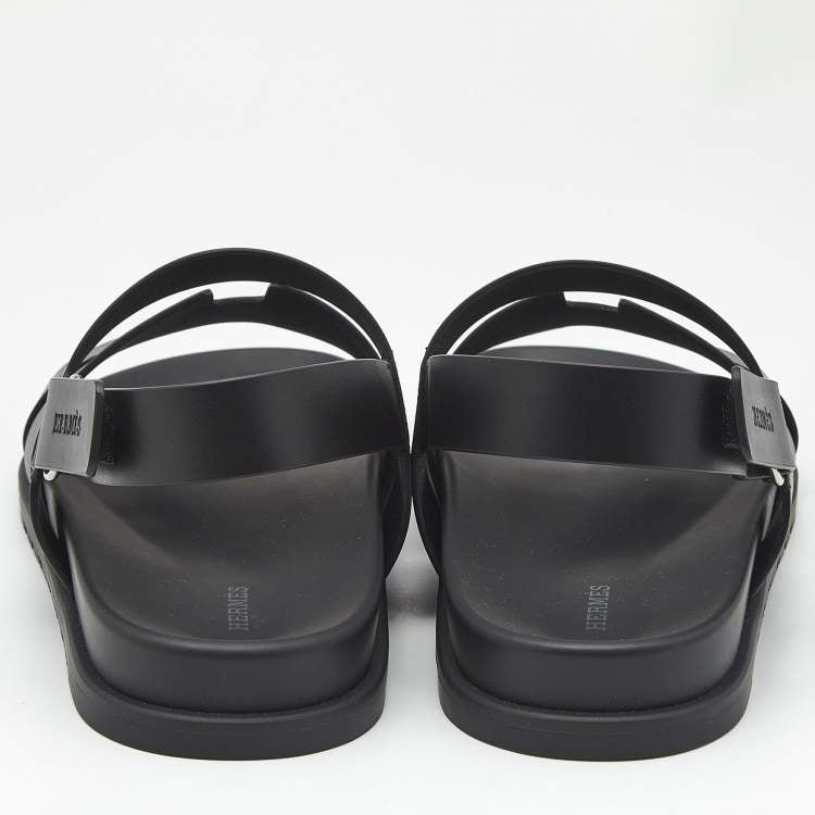 Hermes Black Leather Genius Flat Sandals Size 46