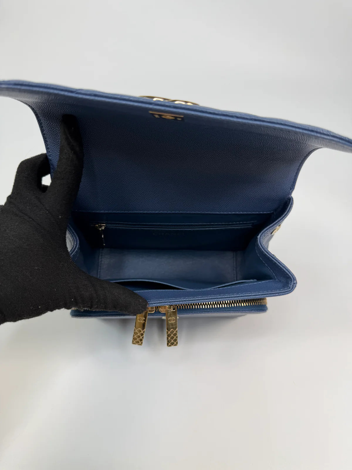 CHANEL MEDIUM BUSINESS AFFINITY BAG IN BLUE CAVIAR WITH GOLD HARDWARE
