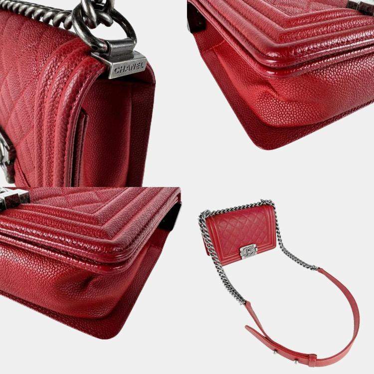 Chanel Boy Red Caviar Leather Shoulder Bag