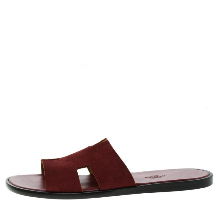 Hermes Maroon Suede Izmir Sandals Size 44