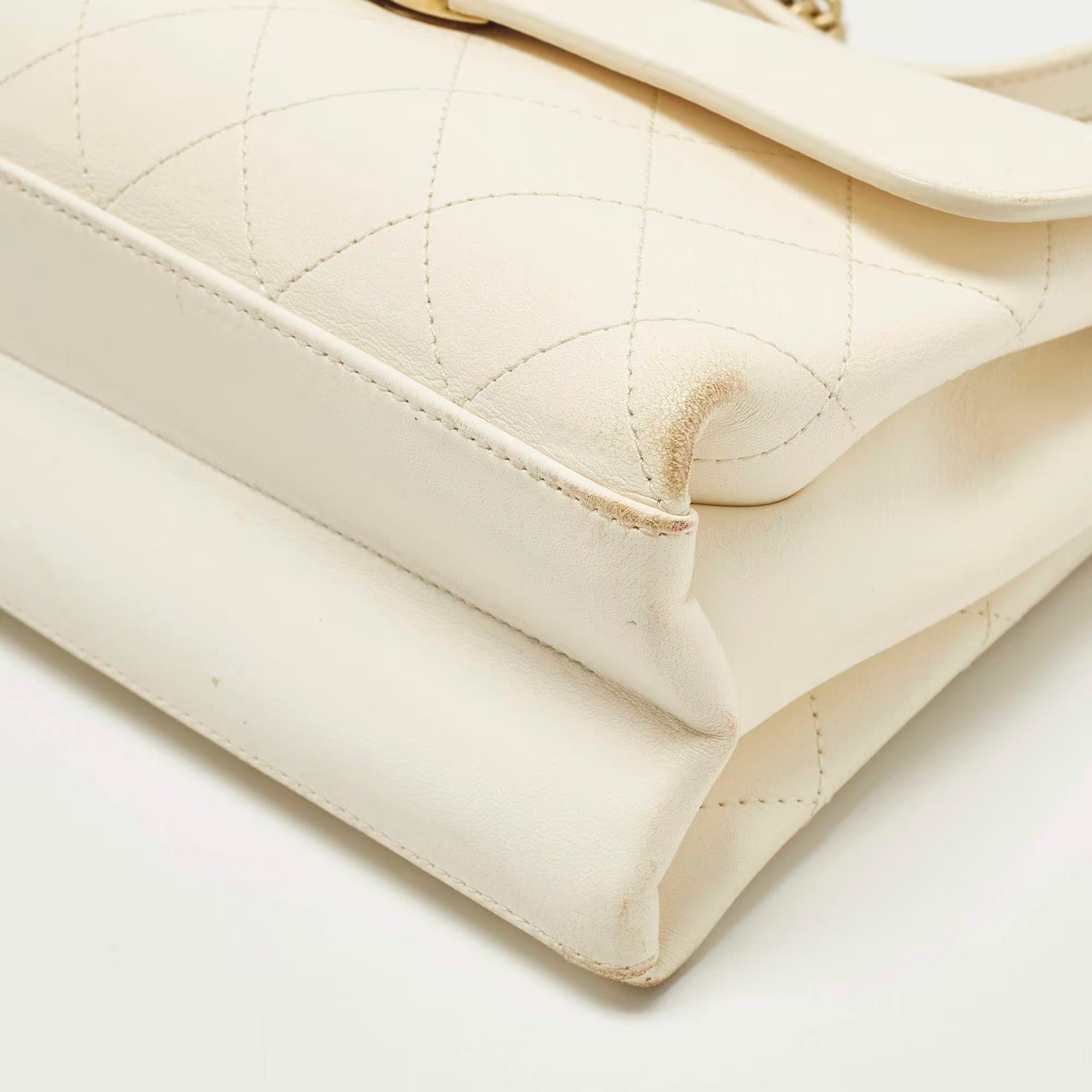 Chanel Coco Luxe Small Off White Quilted Leather Flap Bag