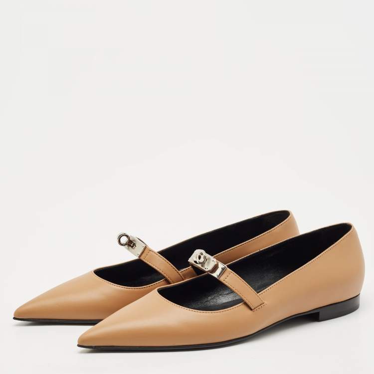 Hermès Brown Leather Pegase Mini Kelly Buckle Ballet Flats Size 36