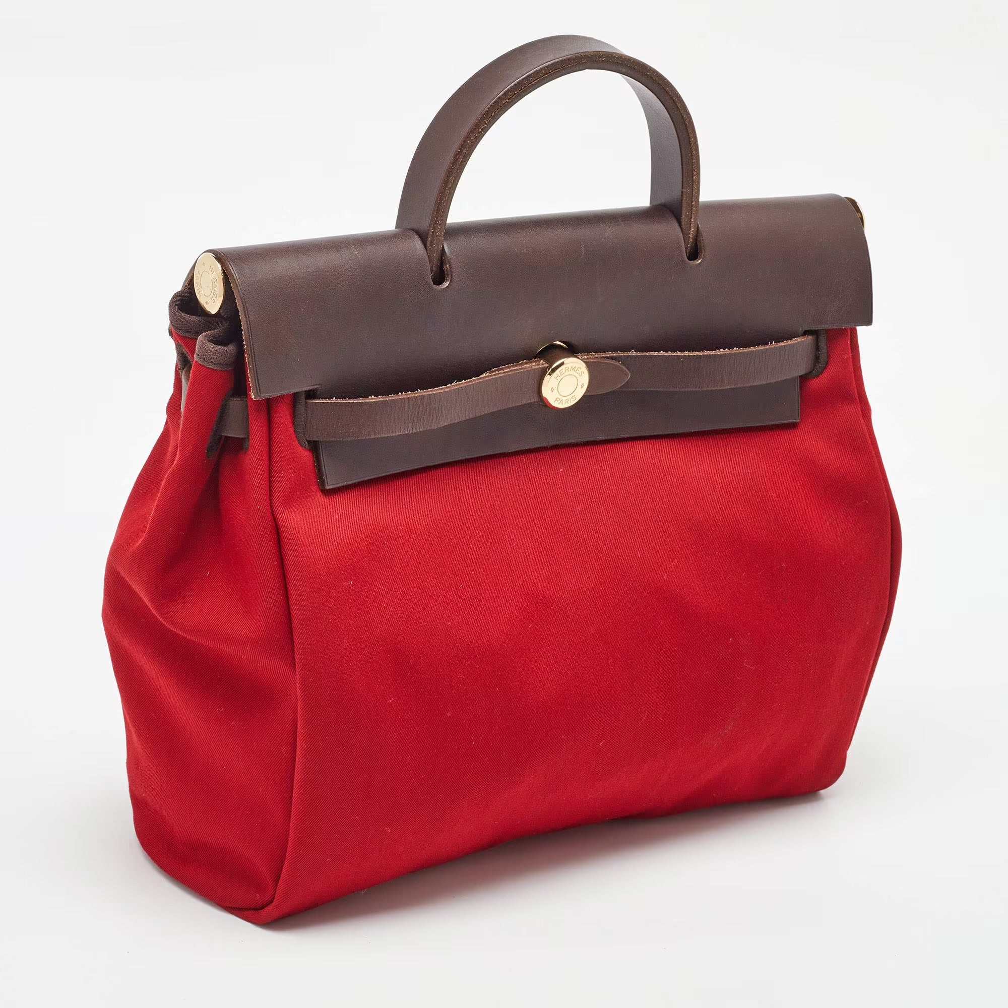 Hermes Brick Red/Moka Toile Canvas and Vache Hunter Herbag 31 Bag