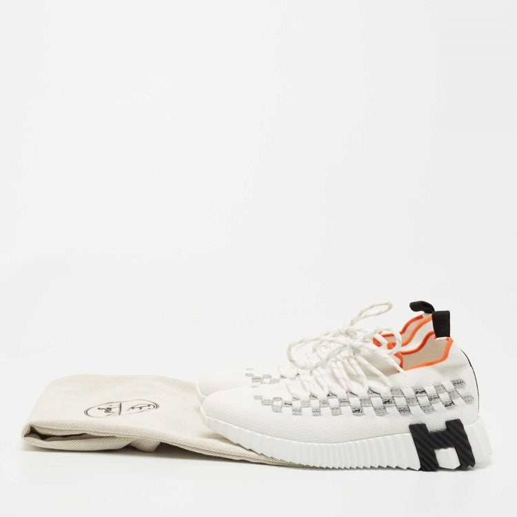 Hermes White Knit Fabric Flex Sneakers Size 36.5