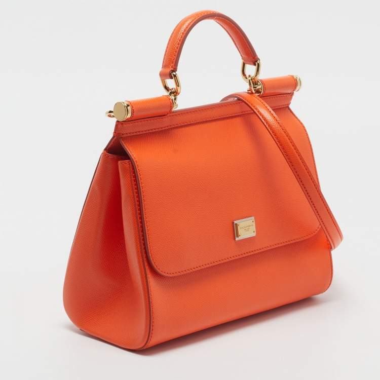 Dolce & Gabbana Miss Sicily Medium Orange Leather Top Handle Bag