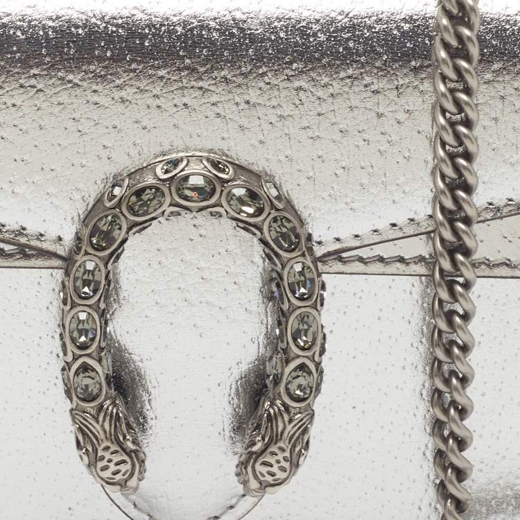 Gucci Dionysus Crystal Super Mini Silver Leather Shoulder Bag