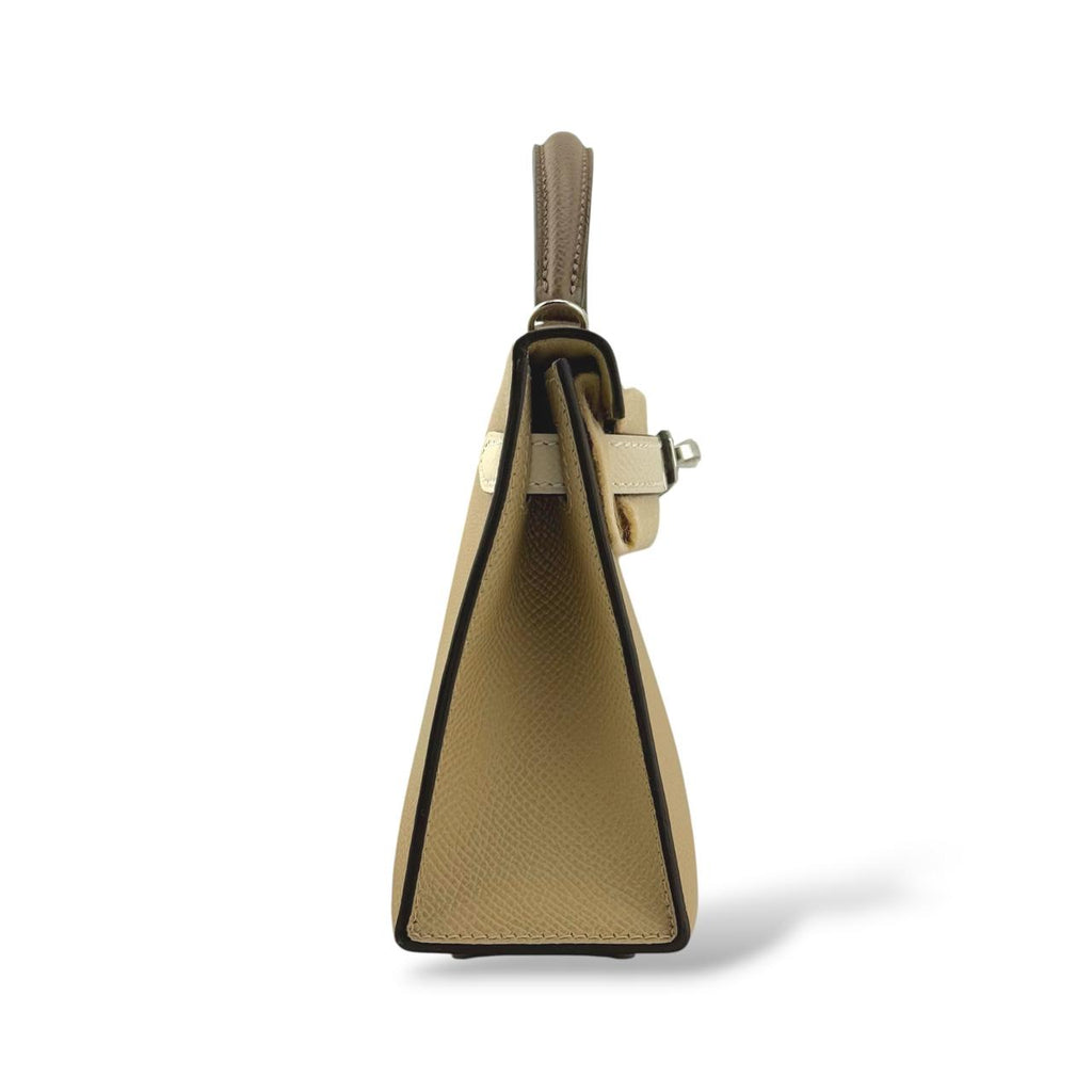 Hermes Kelly Mini Tricolor Tench/Craie/Etoupe Epsom PHW