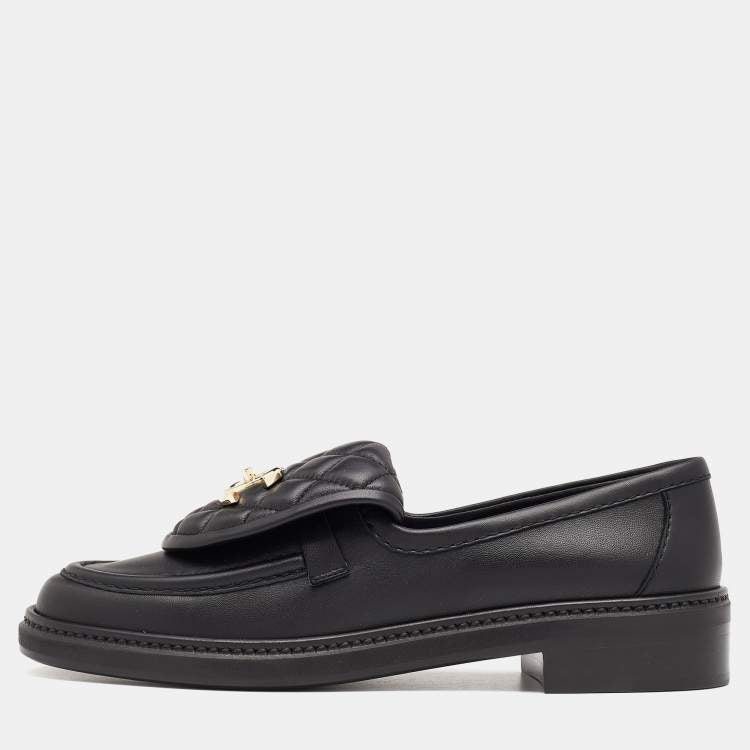 Chanel Black Quilted Leather CC Turnlock Loafers Size 37