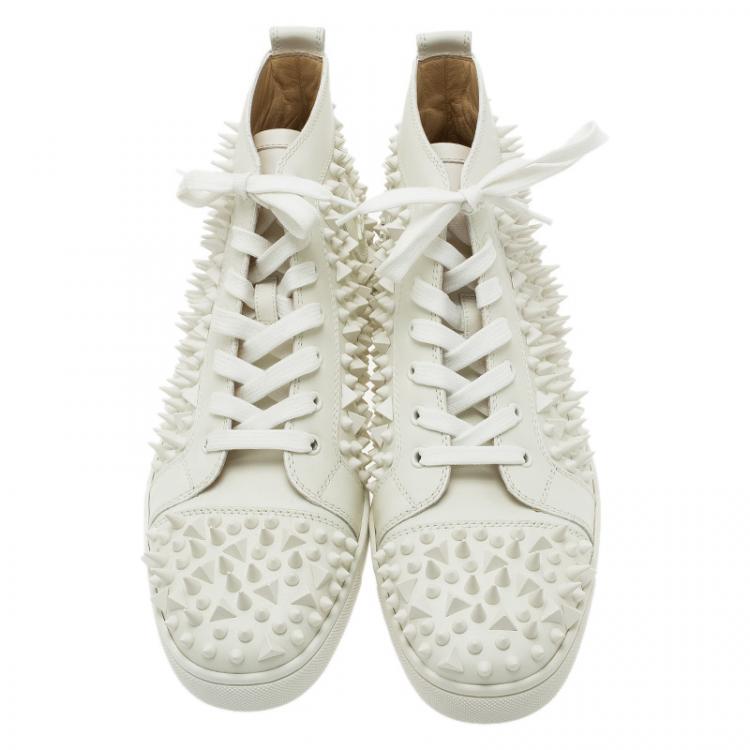 Christian Louboutin White Leather Louis Spikes Lace Up High Top Sneakers Size 43.5