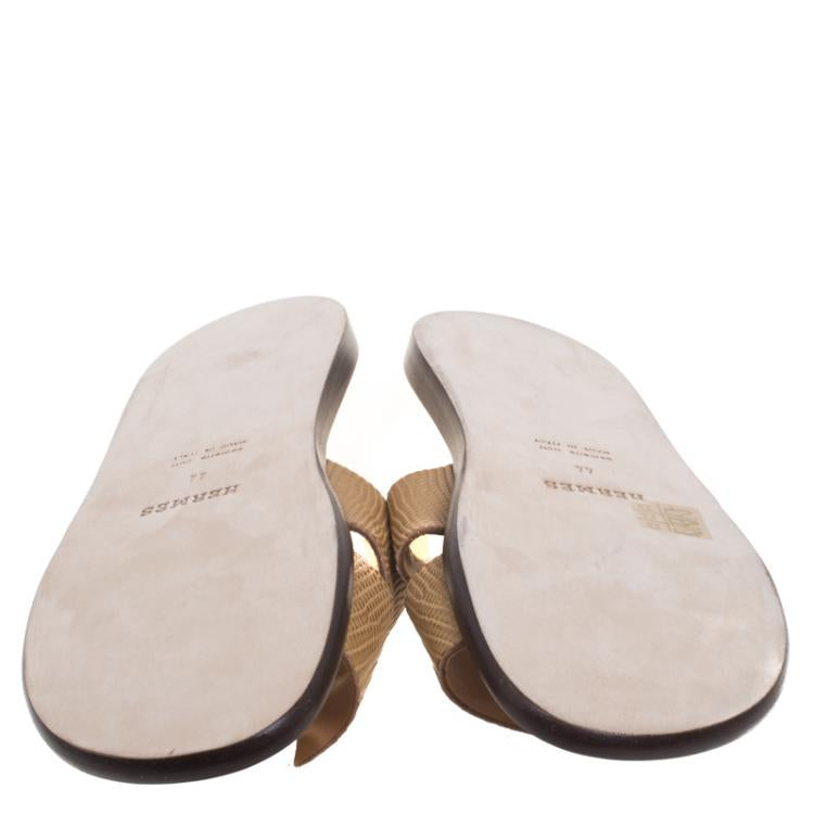 Hermes Honey Brown Lizard Izmir Sandals Size 44