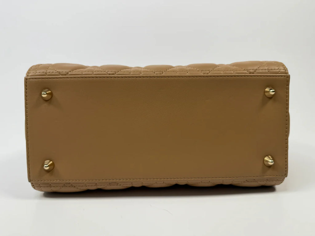 CHRISTIAN DIOR MEDIUM LADY DIOR BAG IN SAND WITH GOLD HARDWARE
