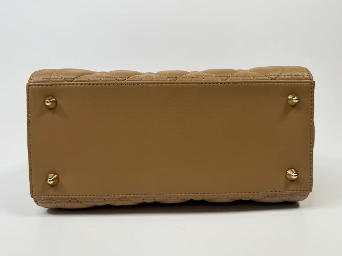 CHRISTIAN DIOR MEDIUM LADY DIOR BAG IN SAND WITH GOLD HARDWARE
