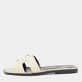 Hermes Beige Fabric Oran Dabka Embroidery Flat Slides Size 37