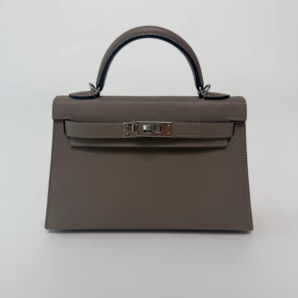 HERMÉS MINI KELLY GRIS ASPHALT IN EPSOM LEATHER WITH PHW