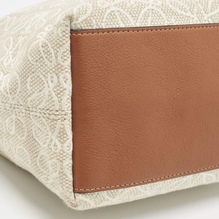 Loewe Cubi Anagram Small Brown/Beige Canvas and Leather Bag