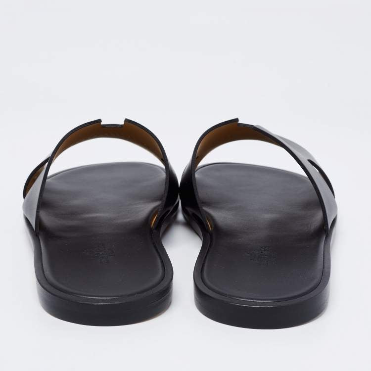 Hermes Black Leather Izmir Slide Sandals Size 40
