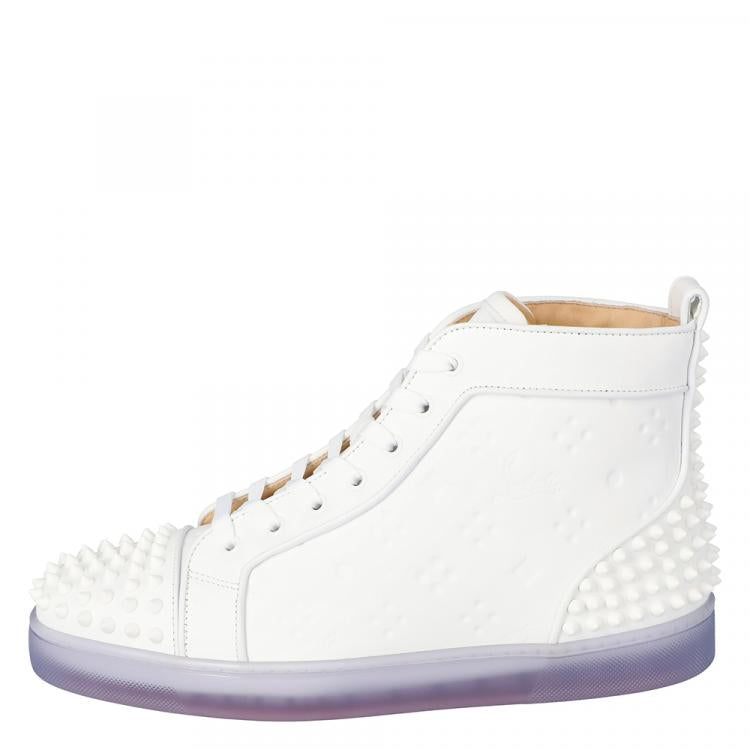 Christian Louboutin White Embossed "LoubinTheSky" Leather Lou Spikes 2 High-Top Sneakers Size 45