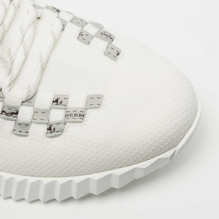 Hermes White Knit Fabric Flex Sneakers Size 36.5