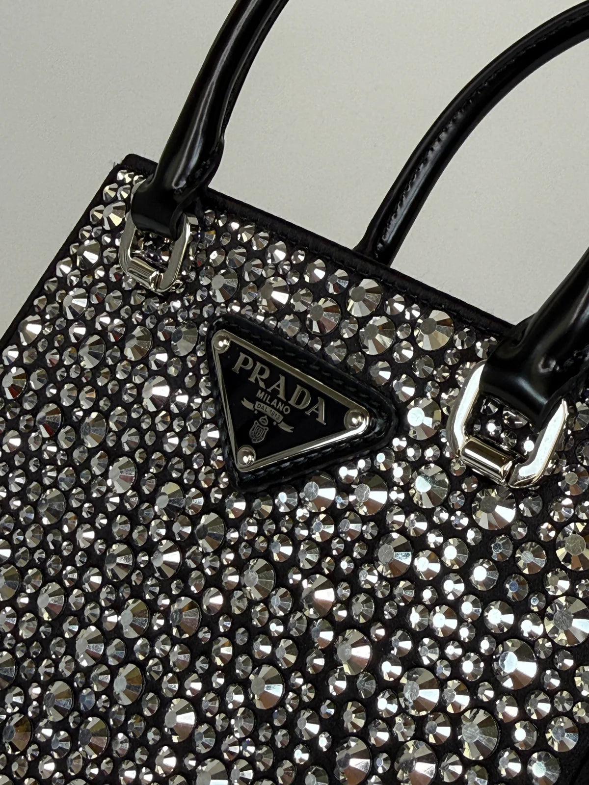 PRADA METAL PANIER SMALL BLACK SATIN CRYSTAL TOTE