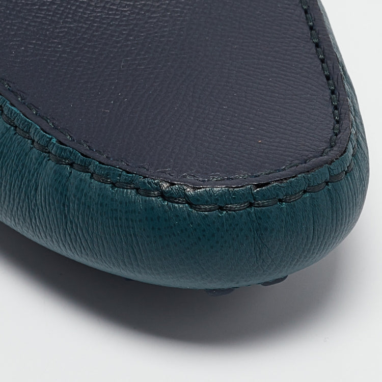 Hermès Green/Navy Blue Leather Irving Loafers Size 43.5
