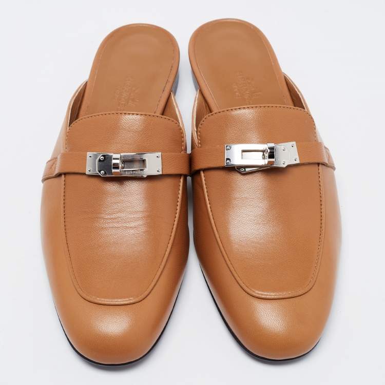 Hermes Brown Leather Oz Mules Size 37.5