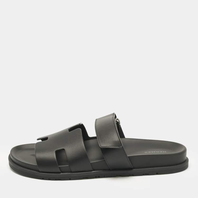 Hermès Black Leather Chypre Sandals Size 43