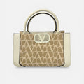 VALENTINO GARAVANI CANVAS TOTE IN BEIGE CANVAS AND LEATHER WITH GOLD HARDWARE