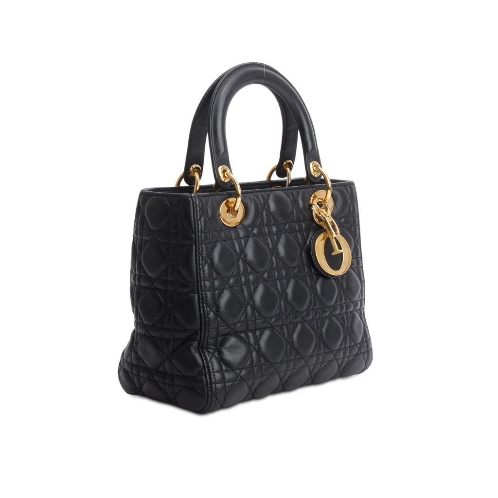 Christian Dior Black Cannage Lambskin Leather Medium Lady Dior Bag