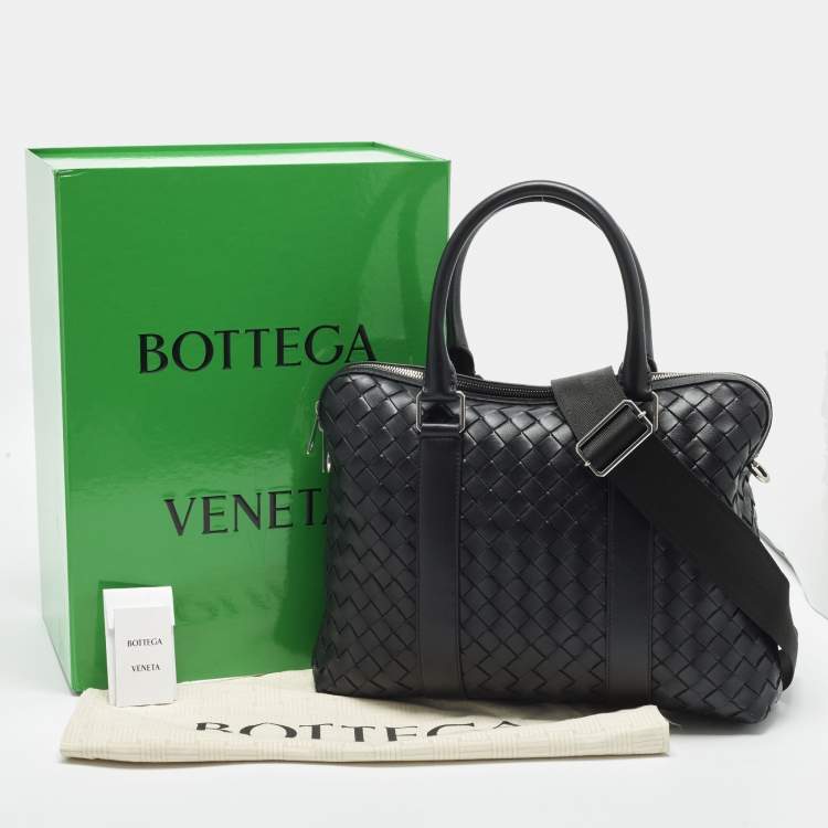 Bottega Veneta Black Intrecciato Leather Slim Briefcase