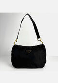 Prada Triangle Hobo Shoulder Bag Nylon Leather Black