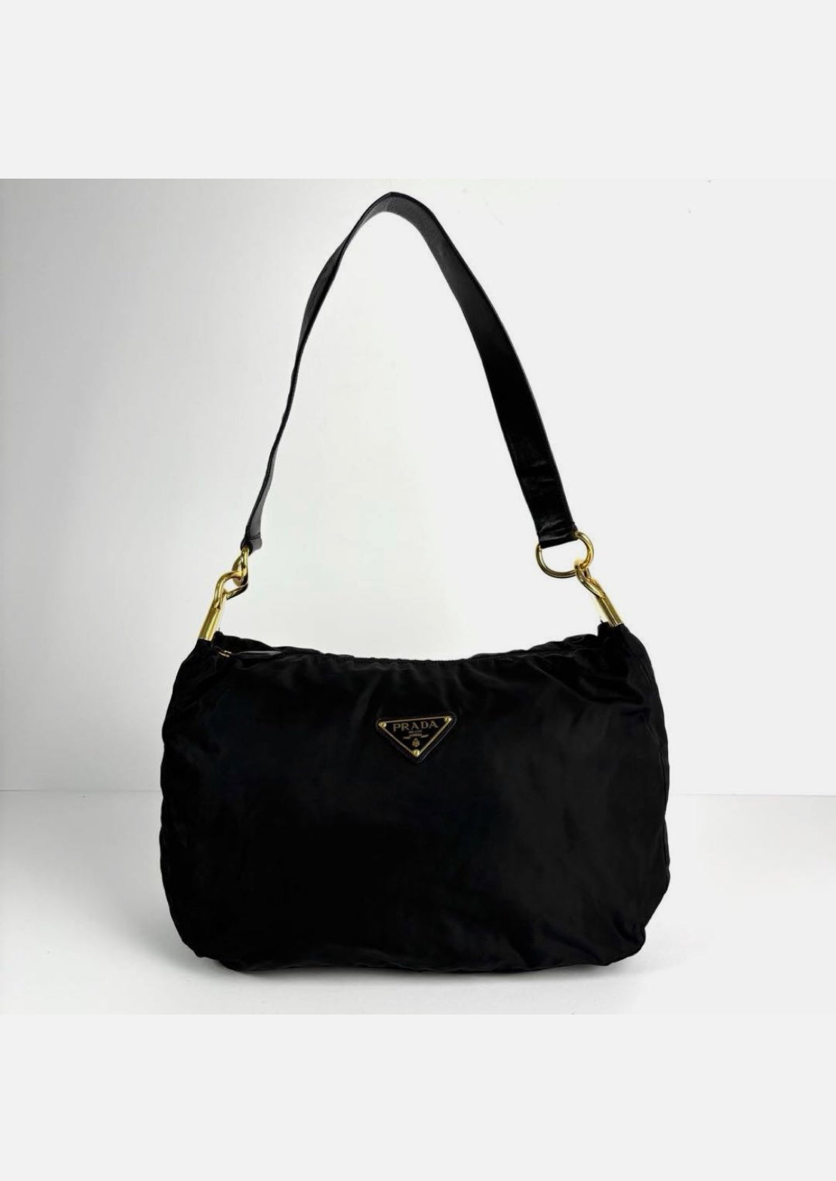 Prada Triangle Hobo Shoulder Bag Nylon Leather Black