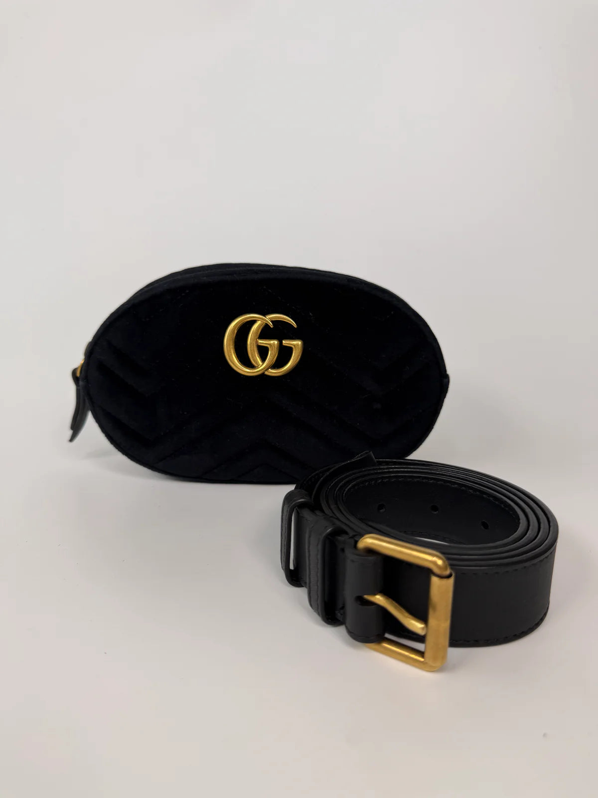 GUCCI GG BLACK VELVET MARMONT BELT BAG
