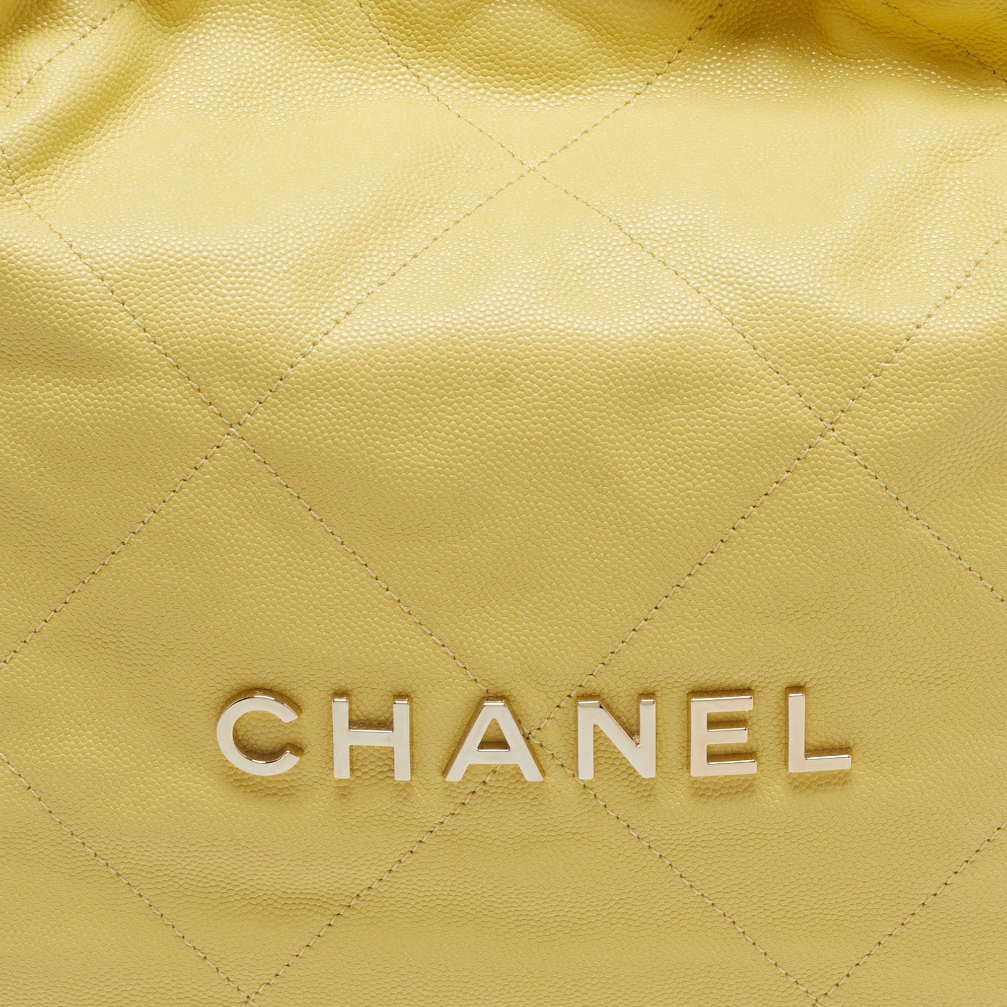 Chanel 22 Medium Yellow Quilted Caviar Leather Bag