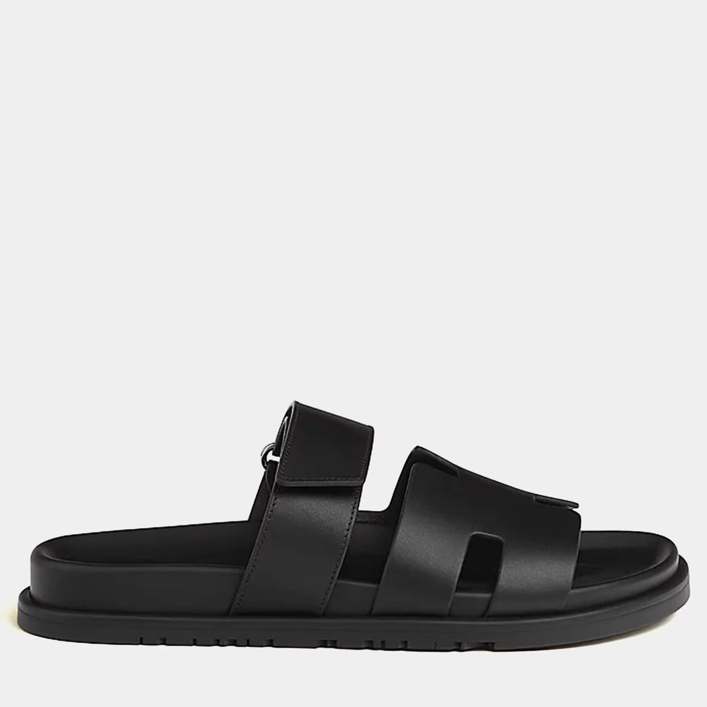 Hermes Chypre Sandal Size 43 Noir Calfskin