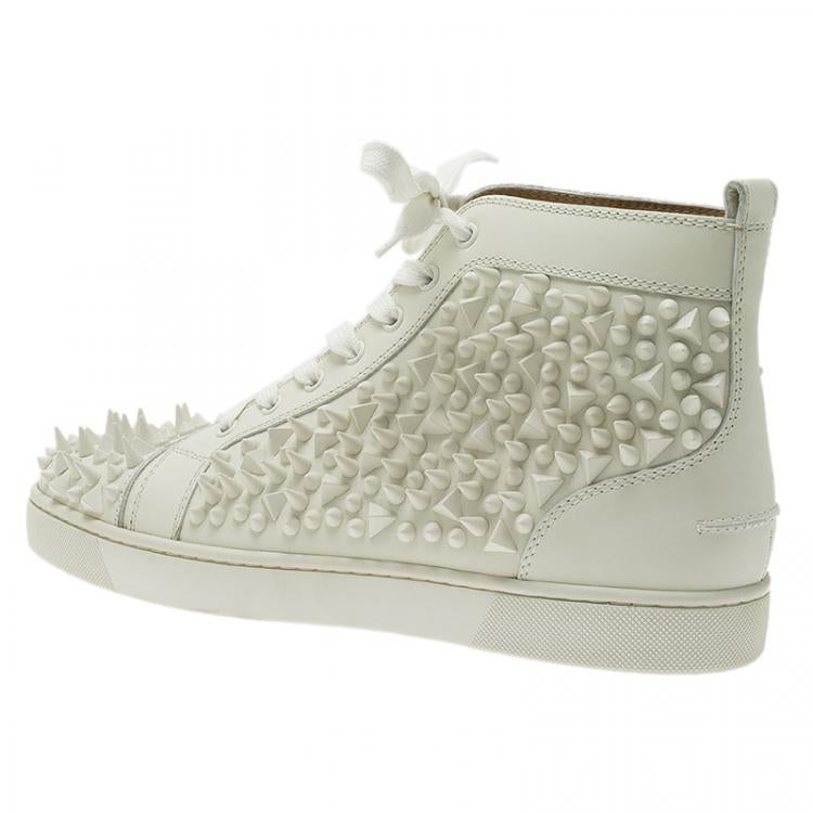 Christian Louboutin White Leather Louis Spikes Lace Up High Top Sneakers Size 43.5