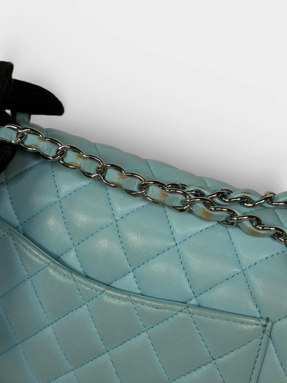 CHANEL MEDIUM DOUBLE CLASSIC FLAP LIGHT BLUE LAMBSKIN SILVER HARDWARE