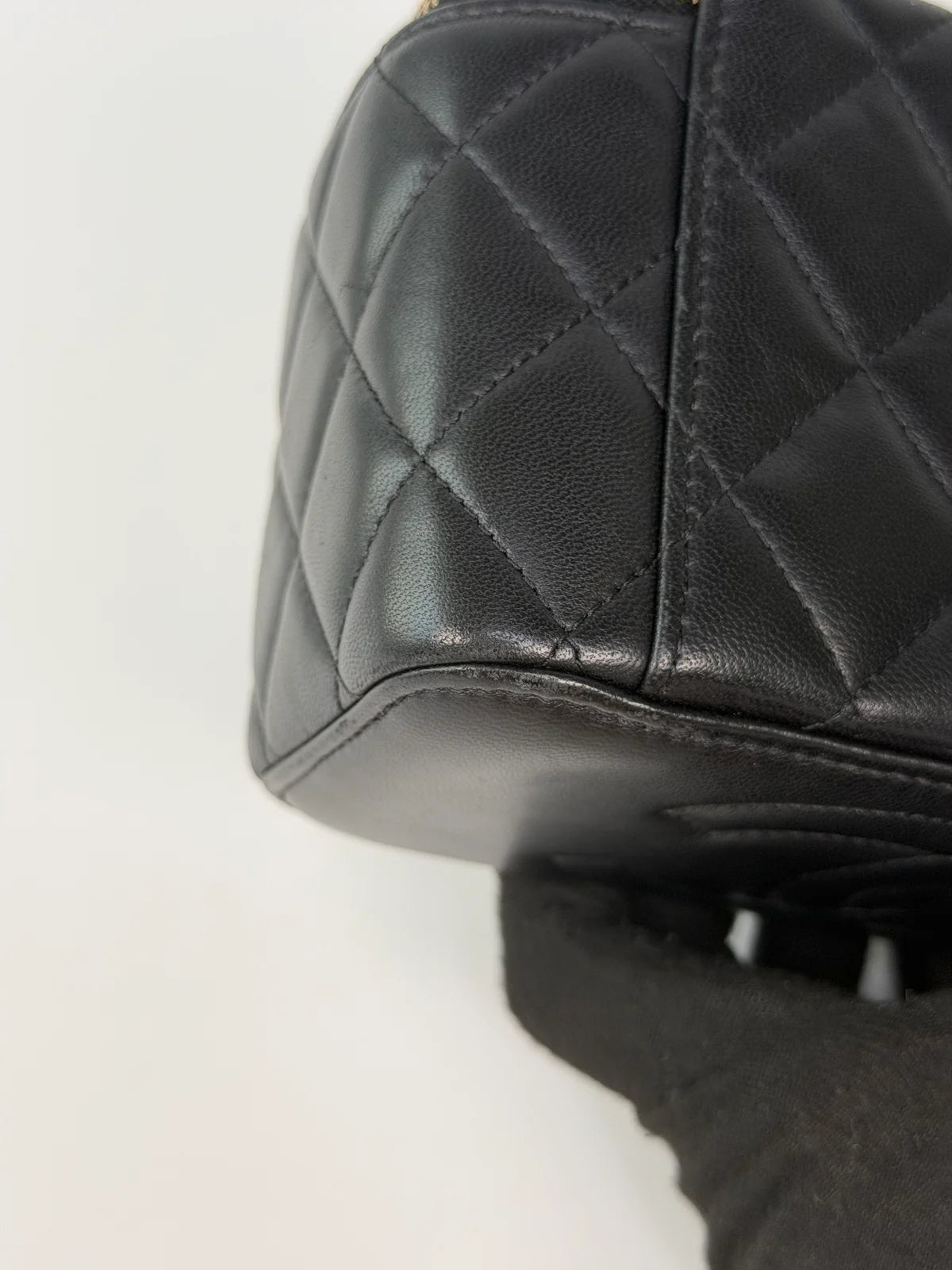 CHANEL QUILTED PEARL CRUSH MINI VANITY IN BLACK LAMBSKIN LEATHER WITH GOLD HARDWARE