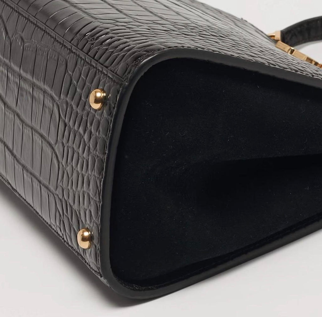 Tory Burch Eleanor Black Croc Embossed Leather Top Handle Bag