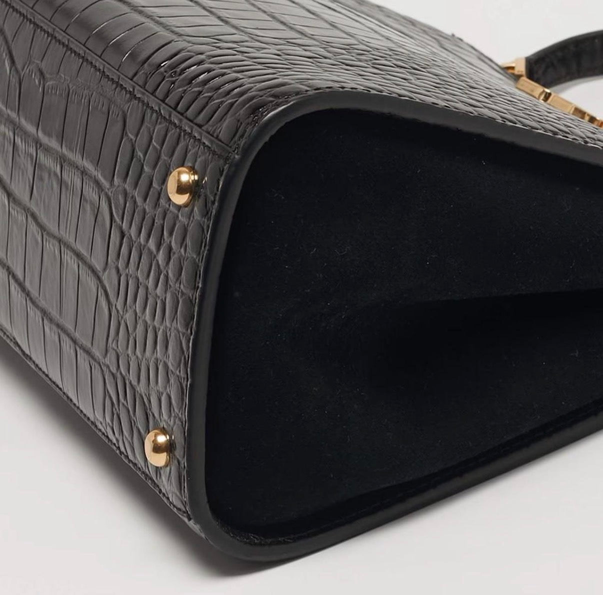 Tory Burch Eleanor Black Croc Embossed Leather Top Handle Bag