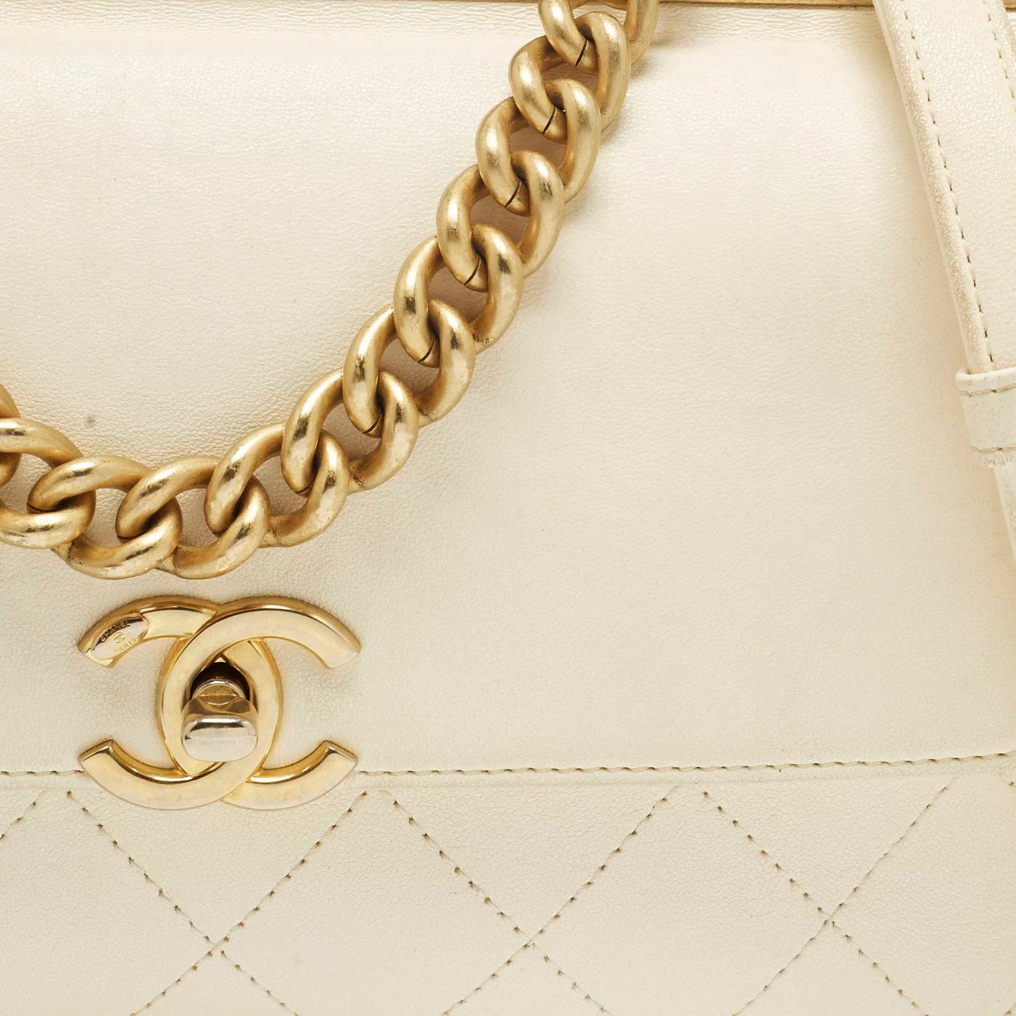 Chanel Coco Luxe Small Off White Quilted Leather Flap Bag